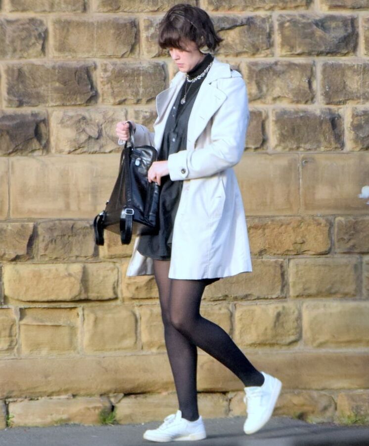 Street Pantyhose - Brit Slut in Black PH &amp; White Sneakers