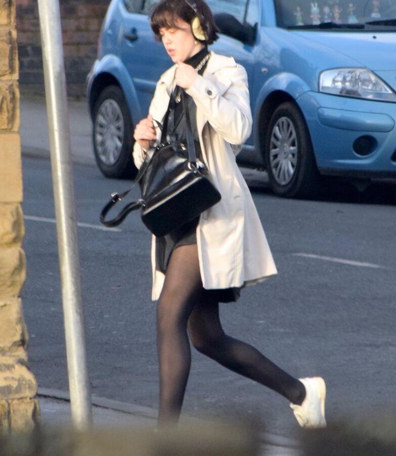 Street Pantyhose - Brit Slut in Black PH &amp; White Sneakers