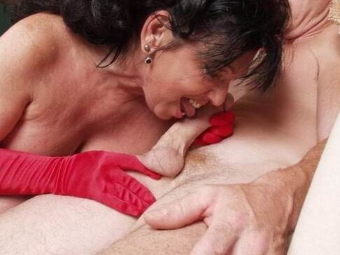 Mature with red long gloves