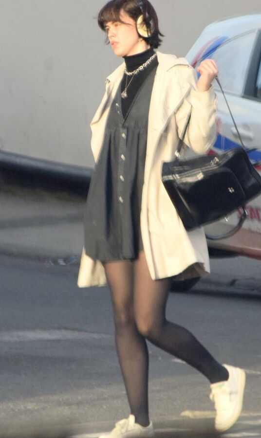 Street Pantyhose - Brit Slut in Black PH &amp; White Sneakers