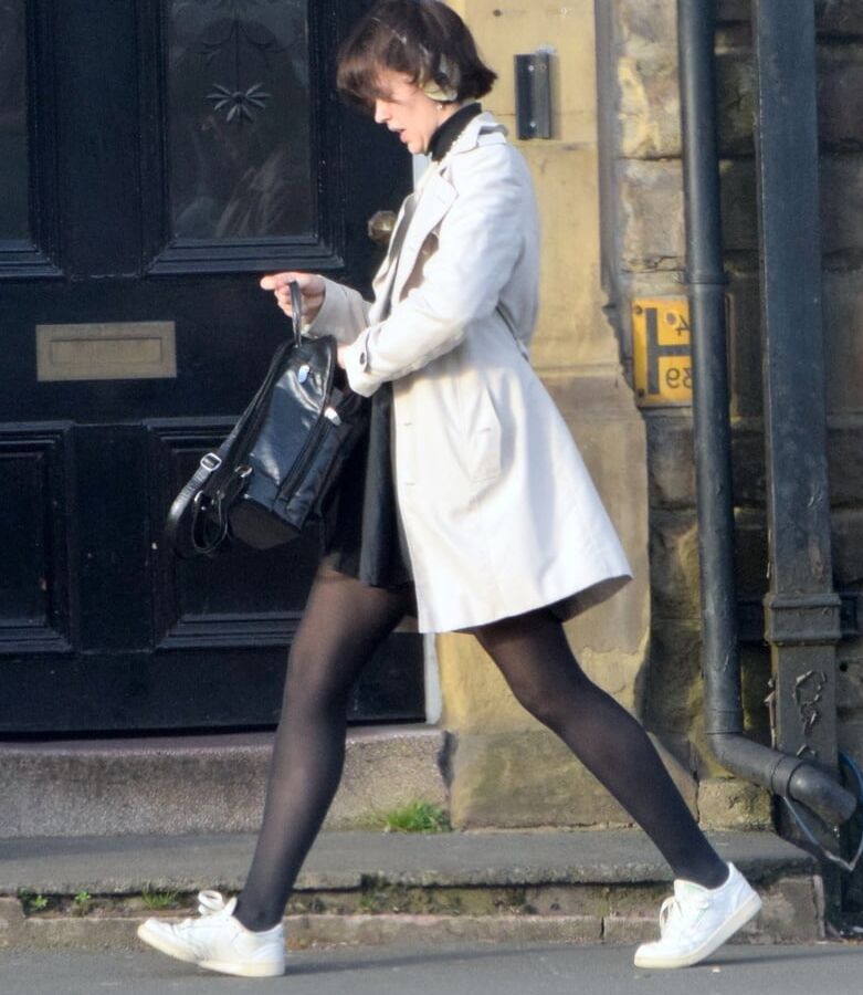 Street Pantyhose - Brit Slut in Black PH &amp; White Sneakers