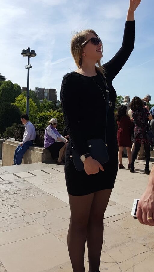 blonde black tight dress and pantyhose