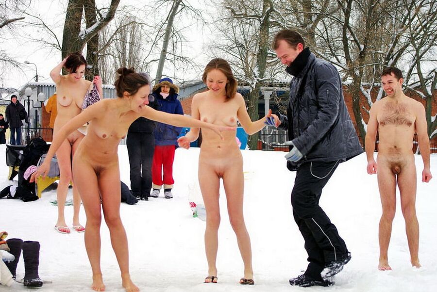 Private nudists likes to be naked even at winter