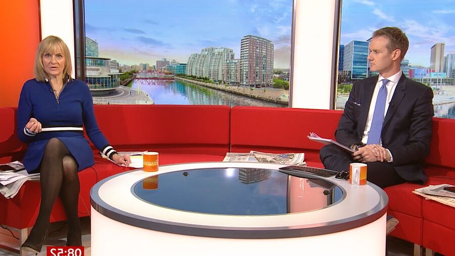 Louise Minchin in black tights
