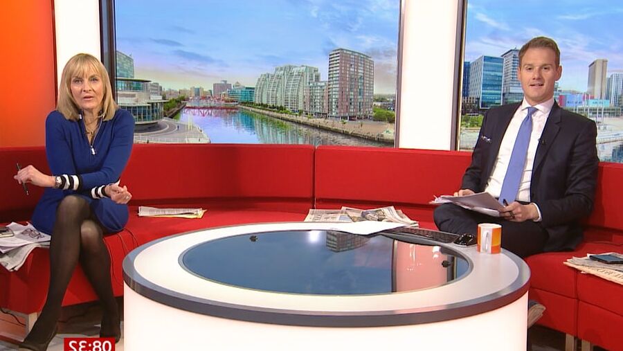 Louise Minchin in black tights