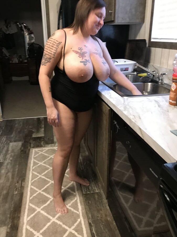 Huge natural tits walking through house naked