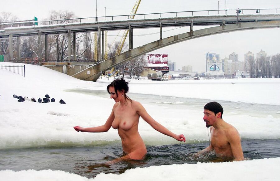 Private nudists likes to be naked even at winter