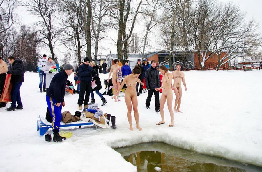Private nudists likes to be naked even at winter