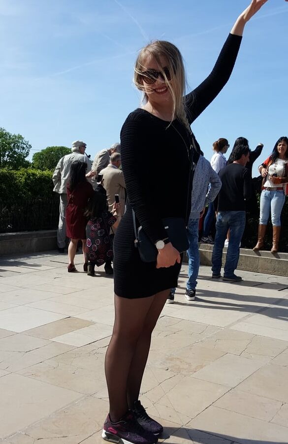 blonde black tight dress and pantyhose