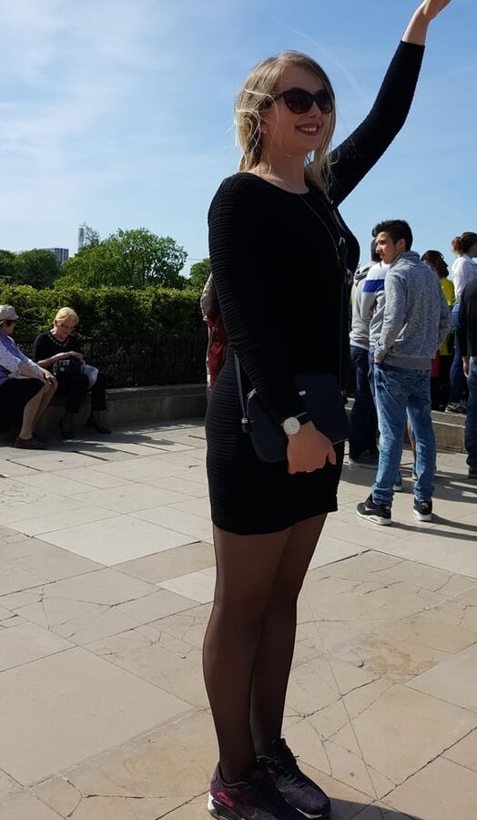 blonde black tight dress and pantyhose