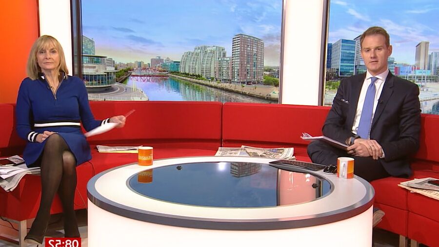 Louise Minchin in black tights