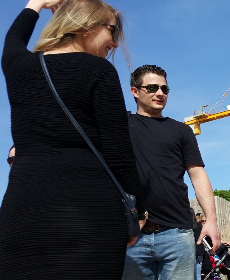 blonde black tight dress and pantyhose