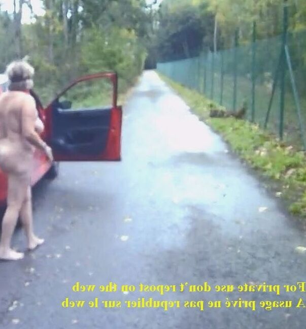 Blindfolded around the car on the road
