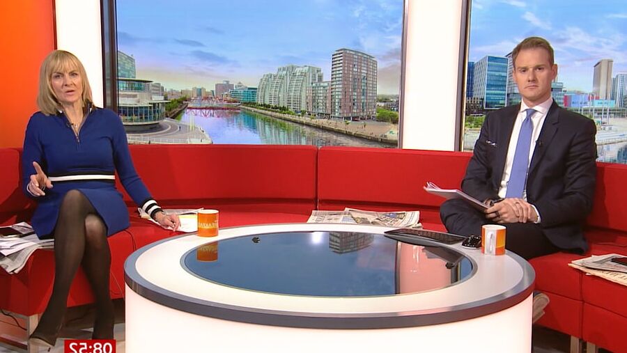 Louise Minchin in black tights