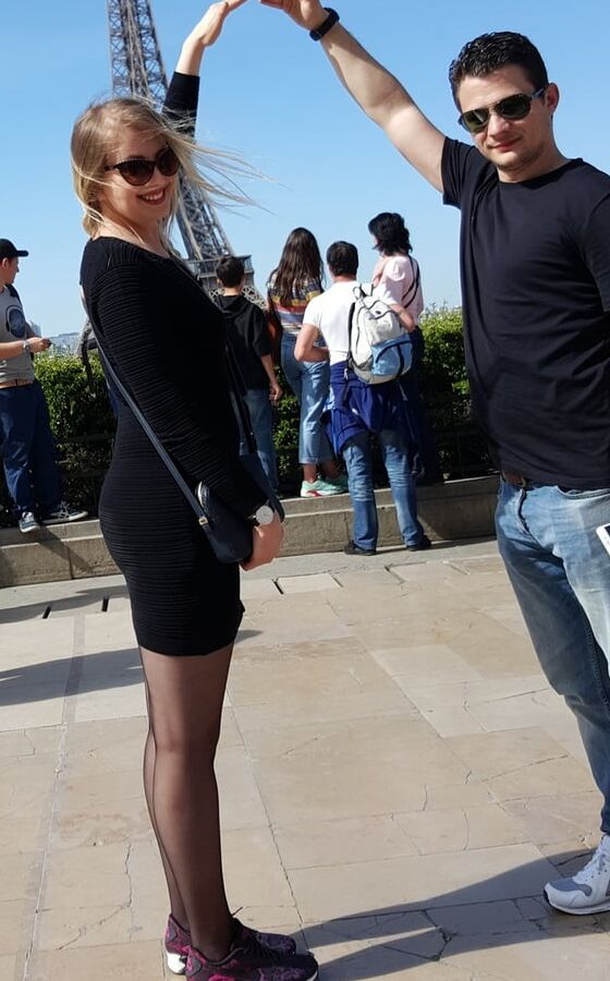 blonde black tight dress and pantyhose