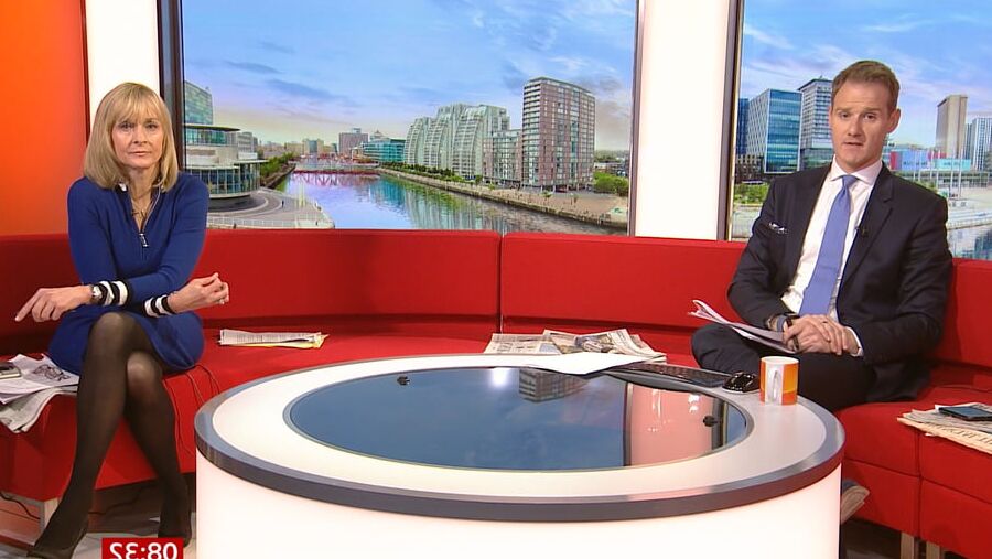 Louise Minchin in black tights