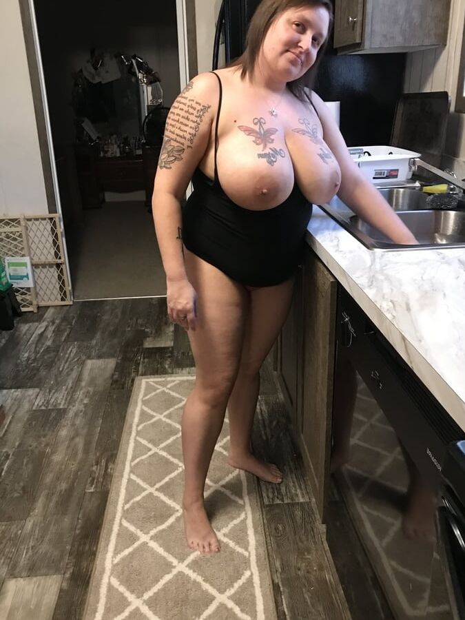 Huge natural tits walking through house naked