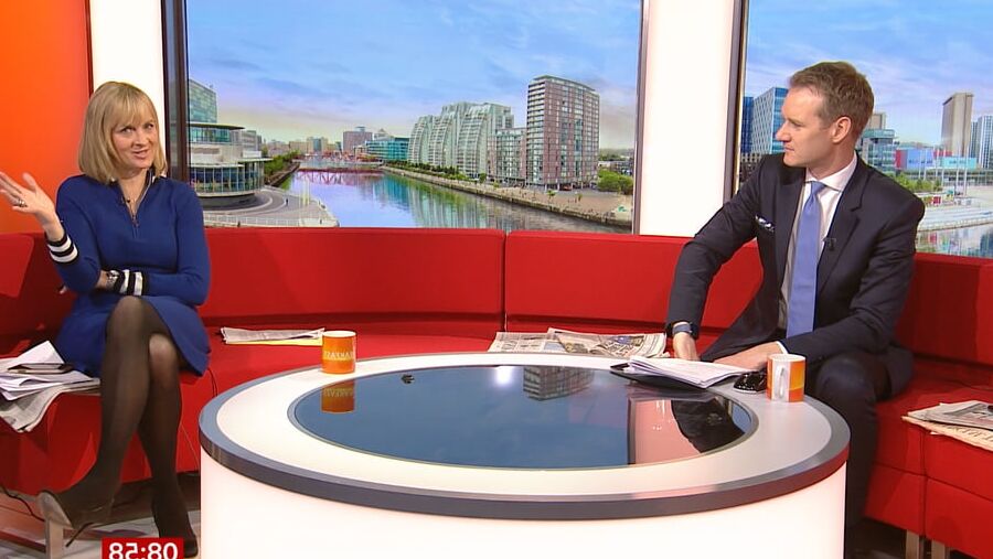 Louise Minchin in black tights