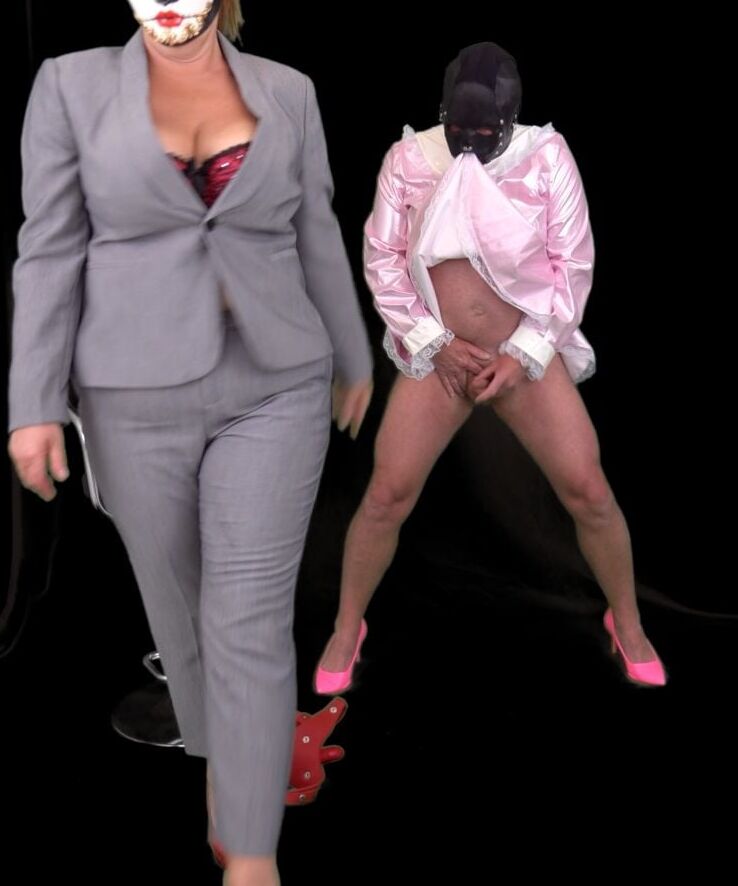 Femdom Mistress Humiliates Pink Sissy Slut Maid with Strapon