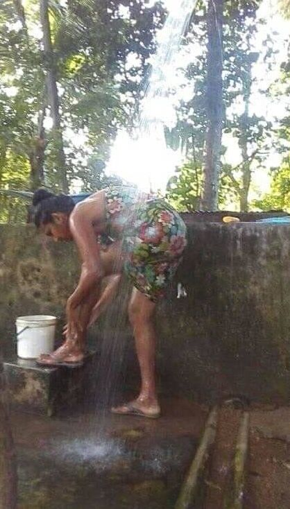sri lankan wife public bath