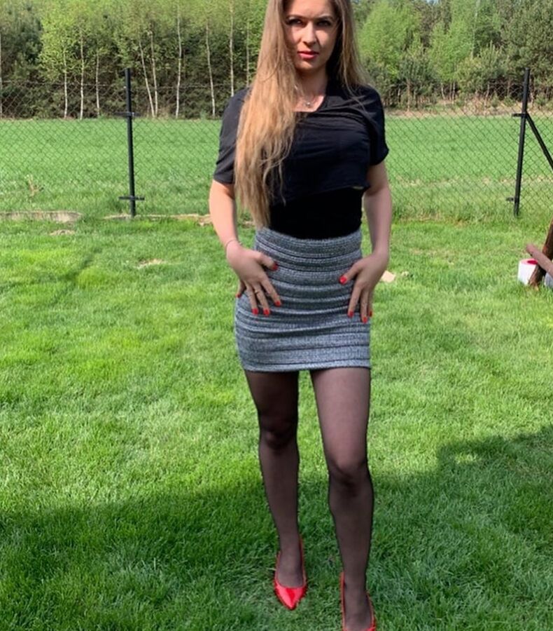 Amateur Alexandra in black nylon