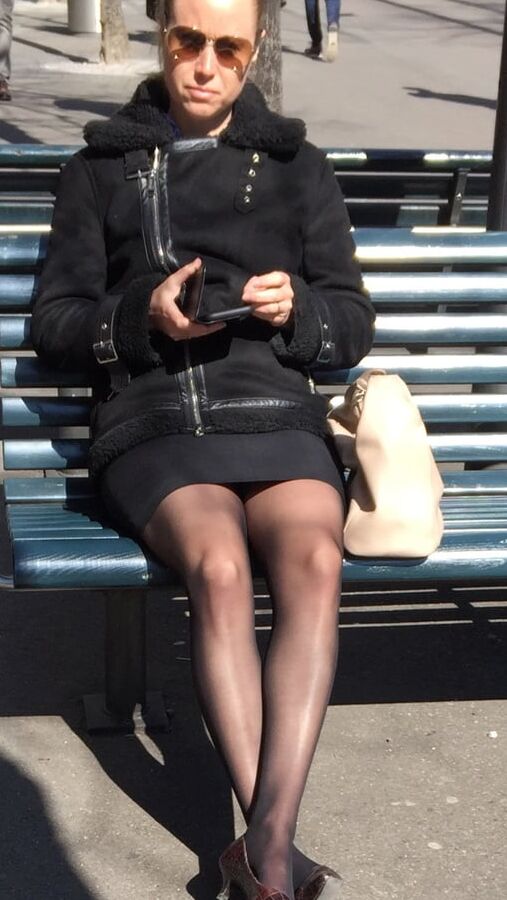 Blonde II with long legs in black pantyhose