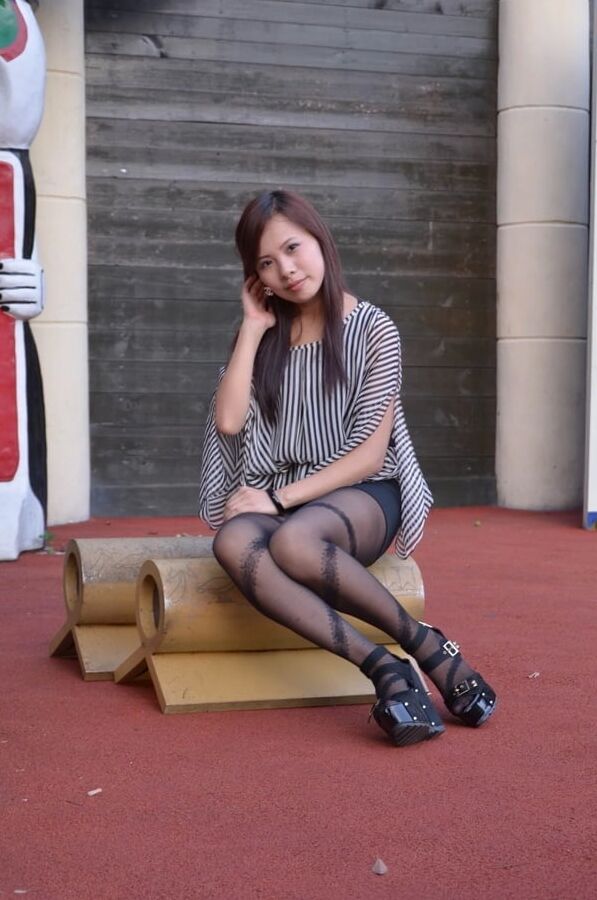 korean girl in pantyhose and platform sandals