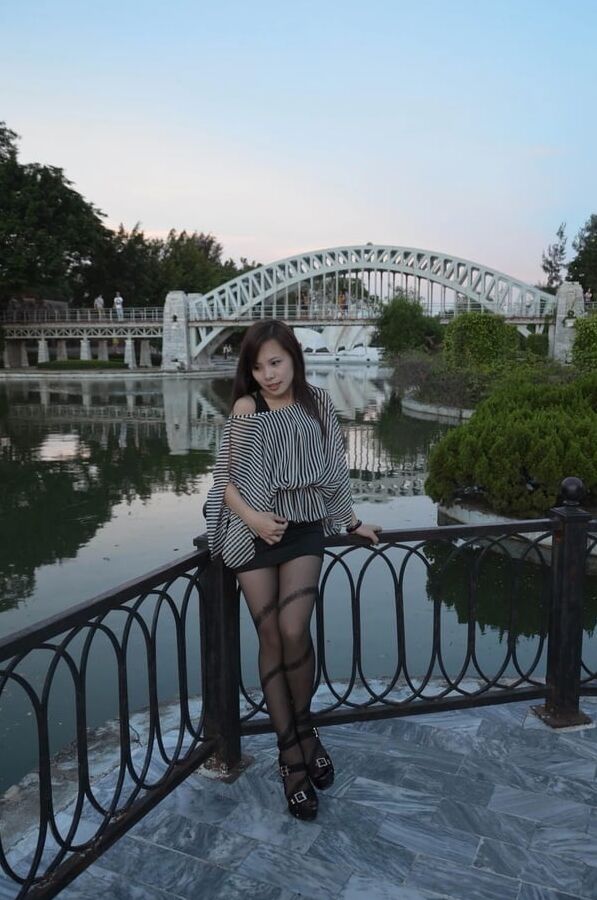 korean girl in pantyhose and platform sandals
