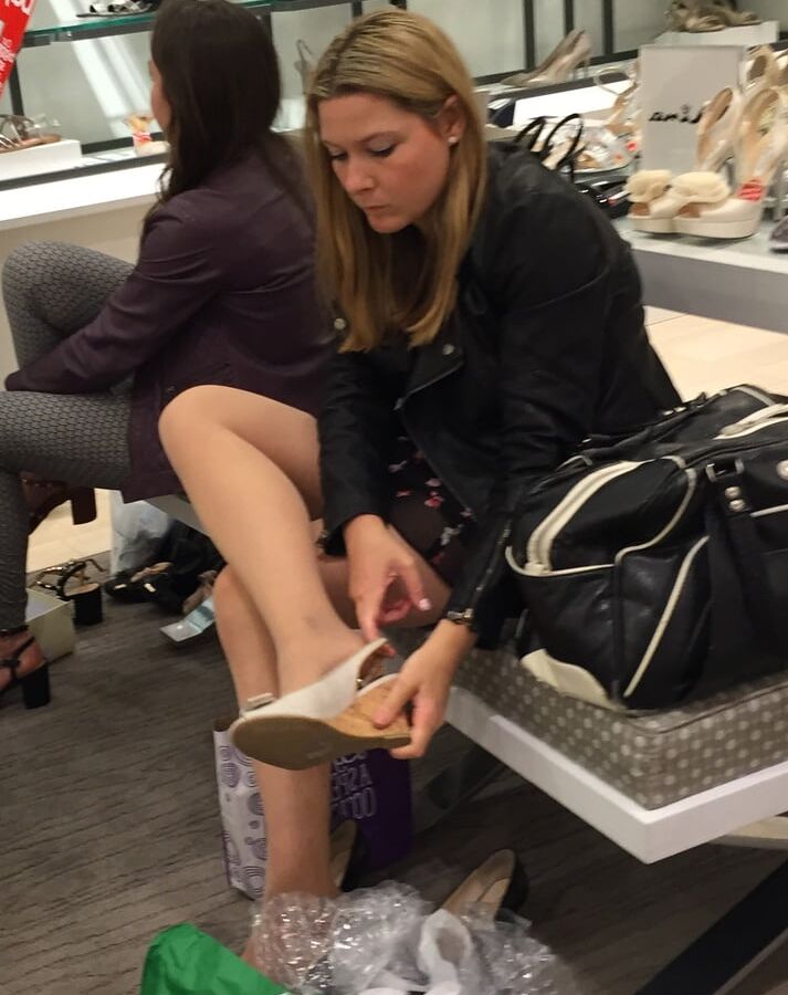 Pantyhosed Shopping - Slags in Cheap Nude Pantyhose