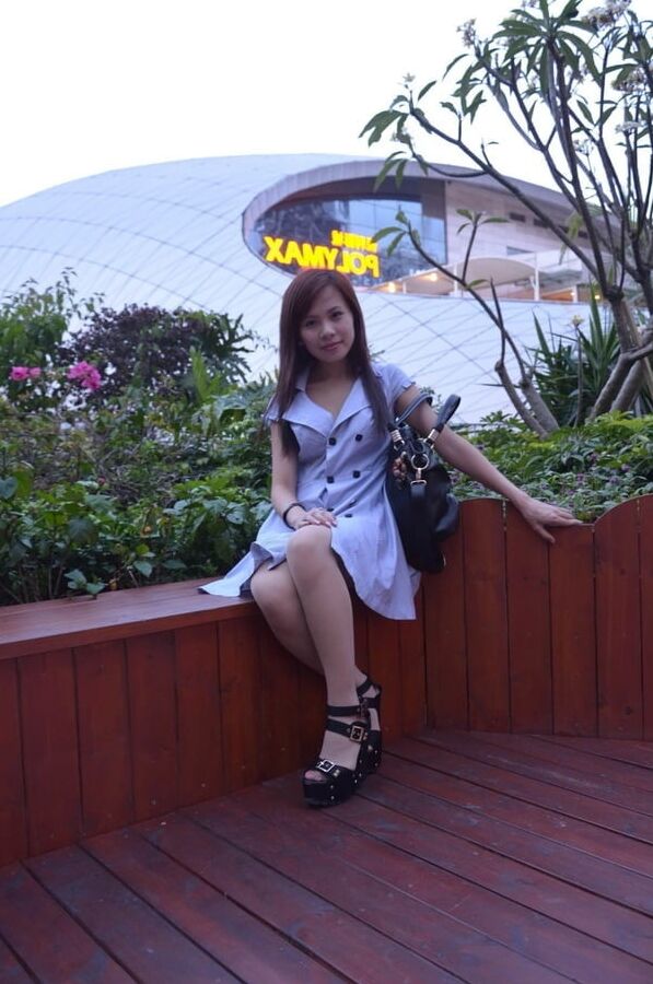 korean girl in pantyhose and platform sandals