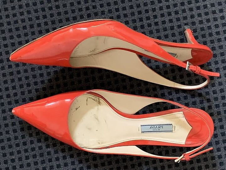 patent leather slingbacks by Prada