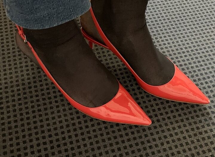 patent leather slingbacks by Prada
