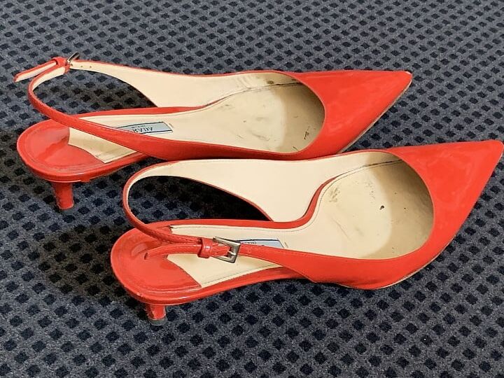 patent leather slingbacks by Prada