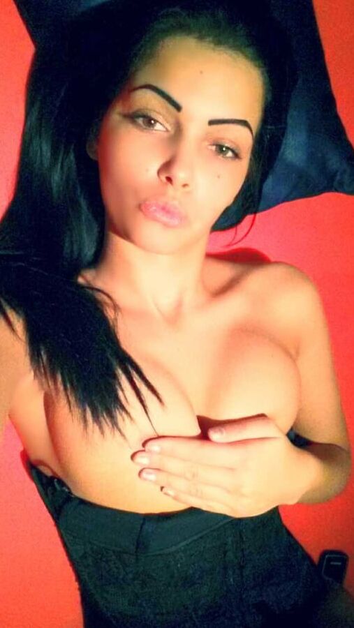 Brunette with small boobs shows