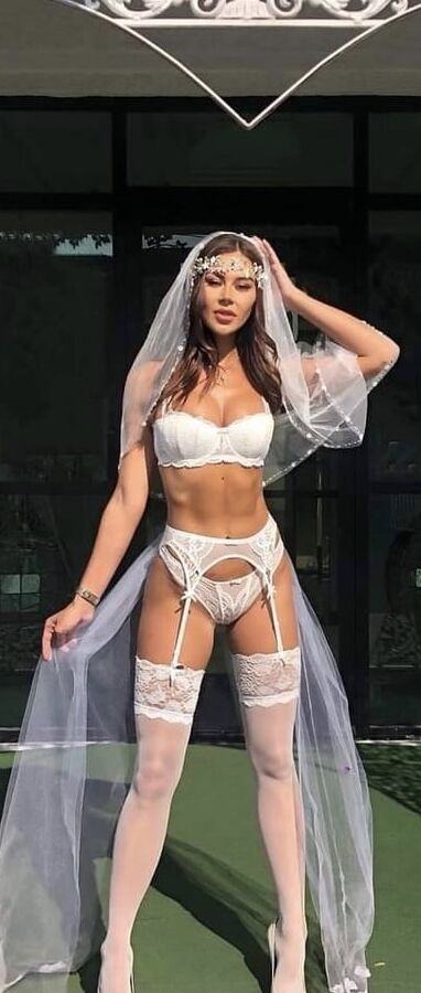 BRIDE flexible in white legs stockings garter ass tan spread