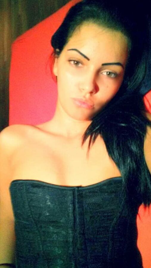 Brunette with small boobs shows