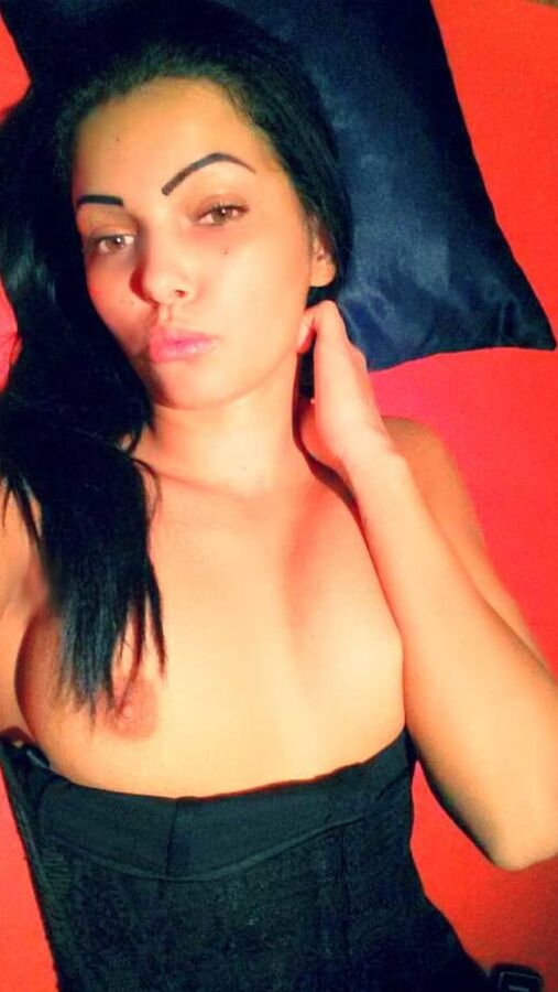 Brunette with small boobs shows