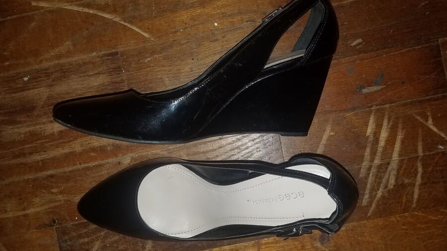 BCBGeneration "Blossom" Wedges - Black Pat.