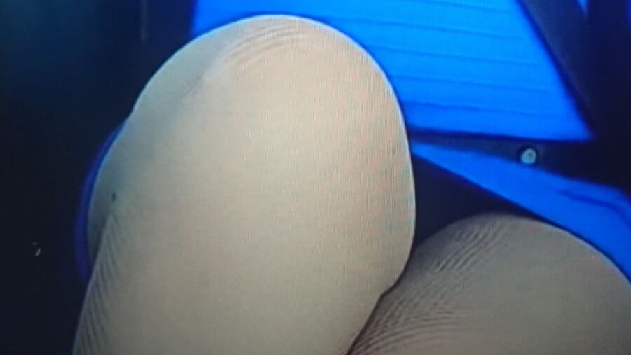 Upskirt fishnet stockings in racecar