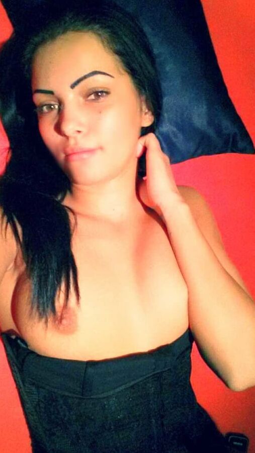 Brunette with small boobs shows
