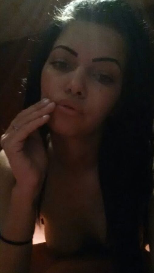 Brunette with small boobs shows
