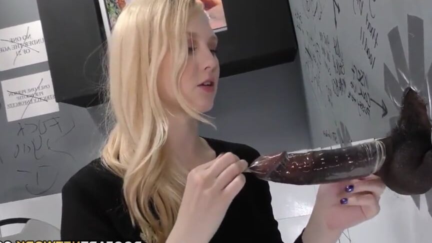 Gloryhole Blonde Rips Condom Off Black Cock