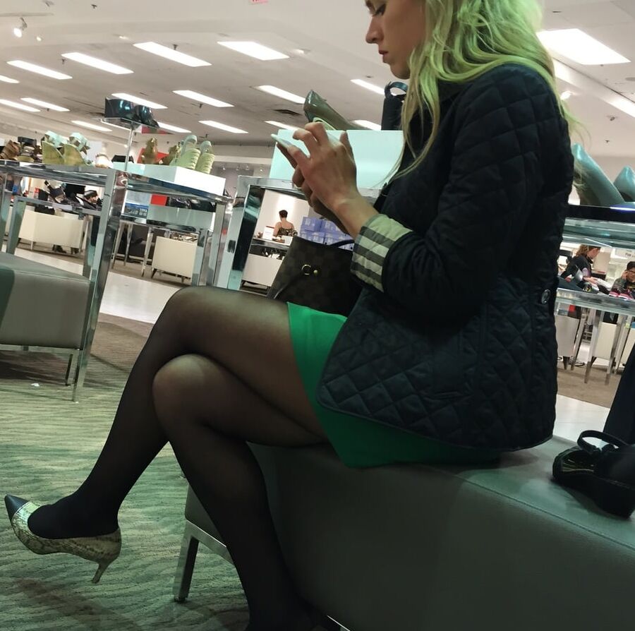 Pantyhosed Shopping - Arrogant Blonde Cunt