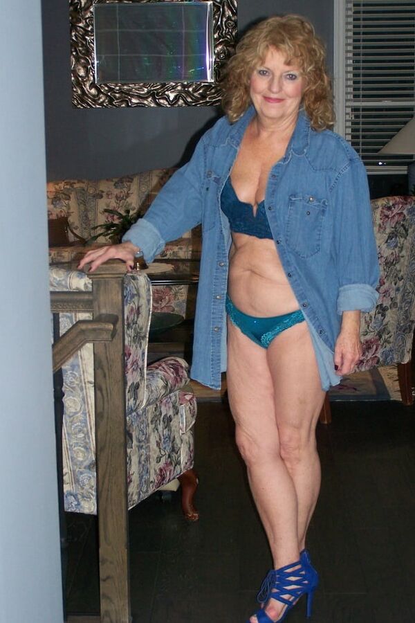Blue denim with matching blue bra and panty