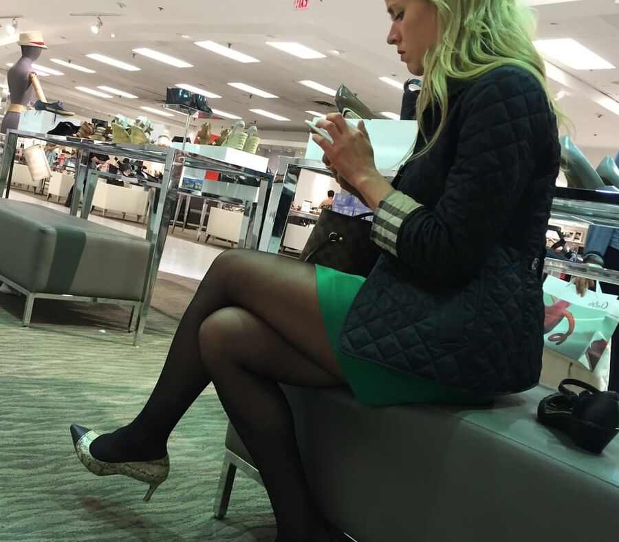 Pantyhosed Shopping - Arrogant Blonde Cunt