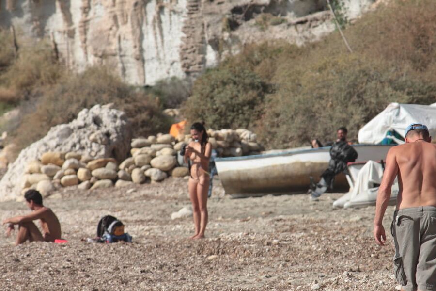 Tattooed Nudist Beach Slut with Dogs CMNF OON