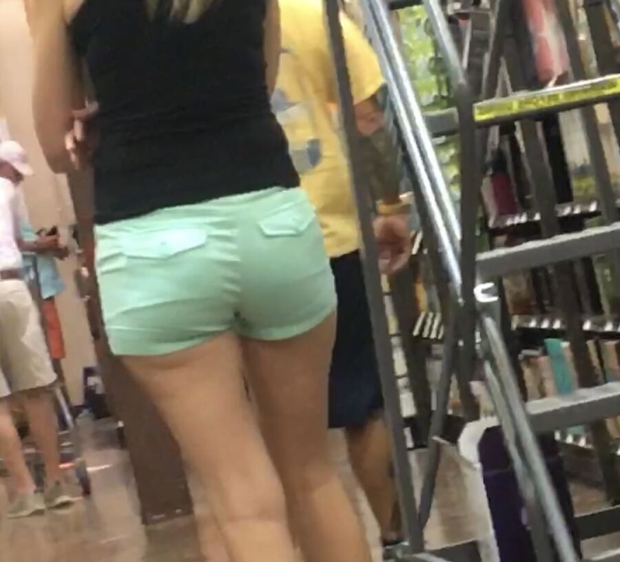 Nice butt in green shorts with VPL