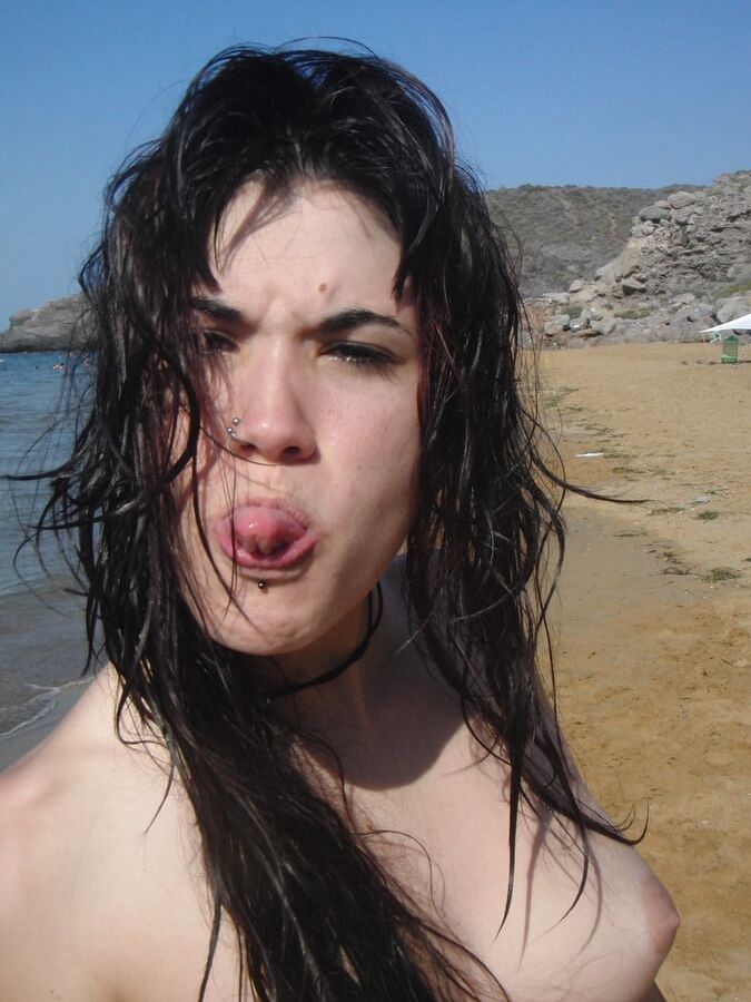 young punk rock slut from spain exposed at beach