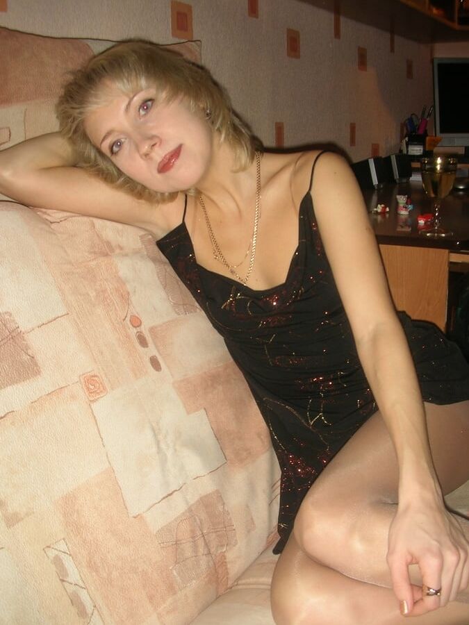 NN Russian Wife wearing shiny tan tights