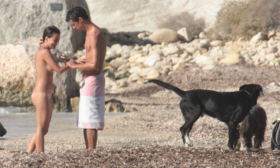 Tattooed Nudist Beach Slut with Dogs CMNF OON